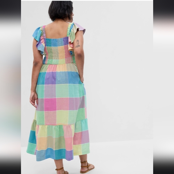 🏵️💚 Gap Blend Flutter Sleeve Square Neck Smocked Midi Dress - Picture 8 of 13